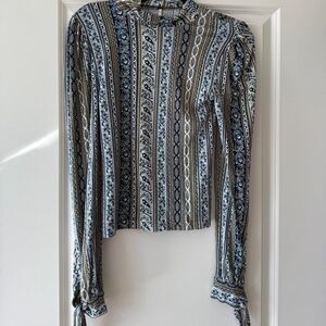 Free People Mock Turtleneck Blue and Green Pattern Vintage